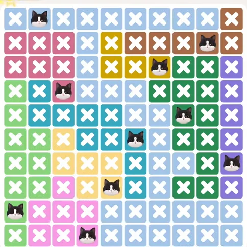 Meowdoku Level 1313 solved board with every cat placed