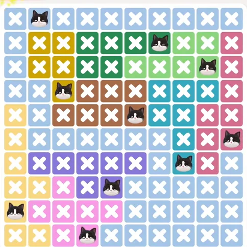 Meowdoku Level 1316 solved board with every cat placed