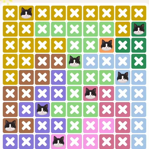Meowdoku Level 1317 solved board with every cat placed
