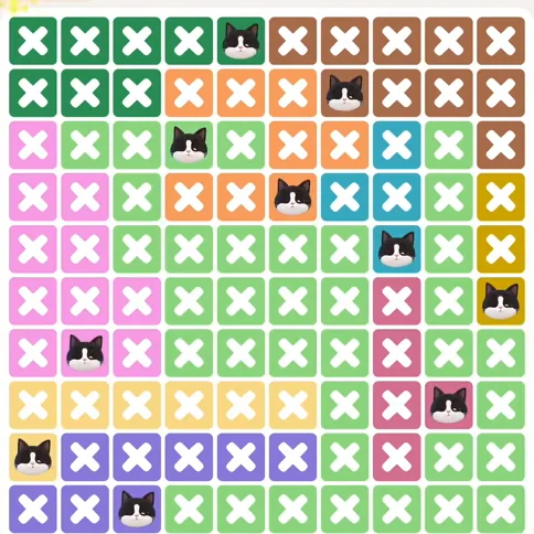 Meowdoku Level 1318 solved board with every cat placed