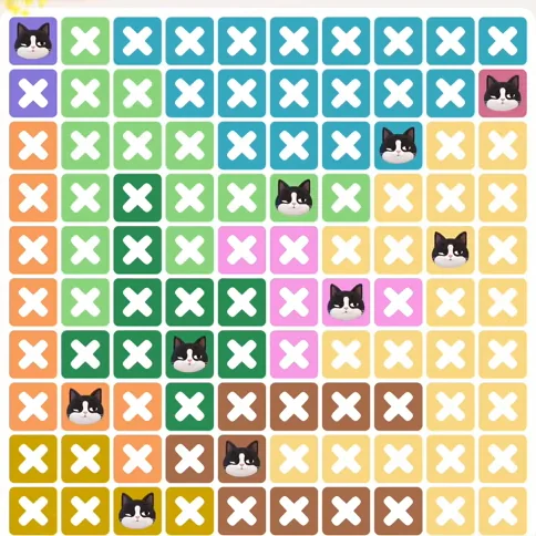 Meowdoku Level 1320 solved board with every cat placed