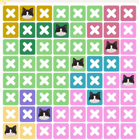 Meowdoku Level 1321 solved board with every cat placed