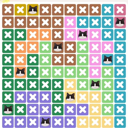 Meowdoku Level 1323 solved board with every cat placed