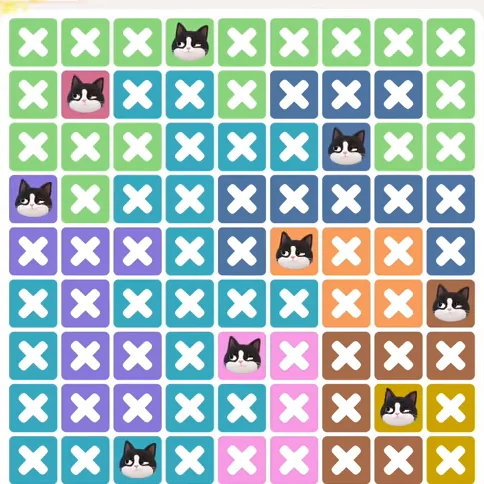 Meowdoku Level 1324 solved board with every cat placed