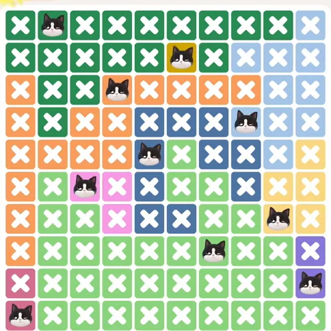 Meowdoku Level 1328 solved board with every cat placed