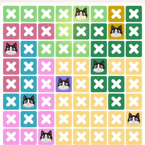 Meowdoku Level 1331 solved board with every cat placed