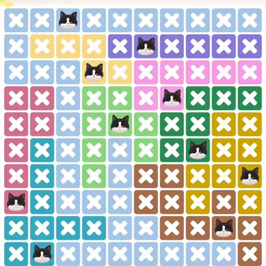 Meowdoku Level 1332 solved board with every cat placed