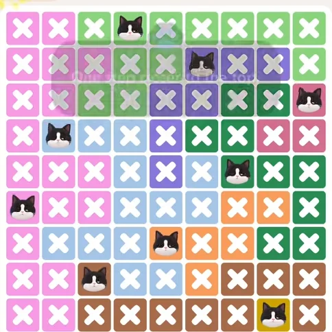 Meowdoku Level 1334 solved board with every cat placed