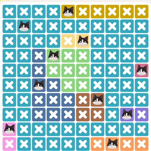 Meowdoku Level 1336 solved board with every cat placed