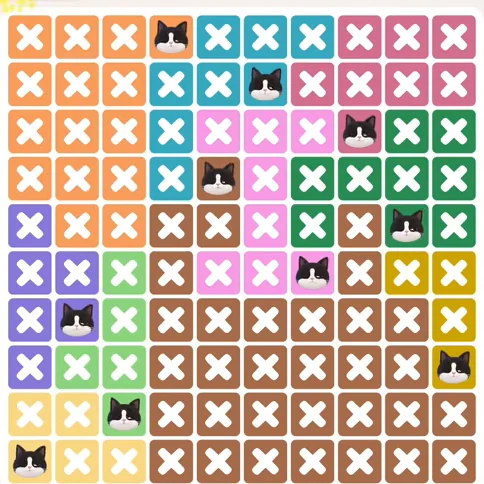 Meowdoku Level 1338 solved board with every cat placed