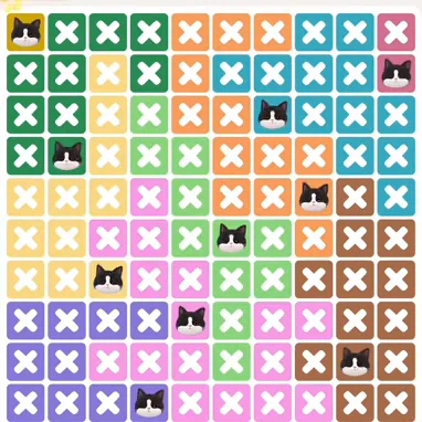 Meowdoku Level 1340 solved board with every cat placed