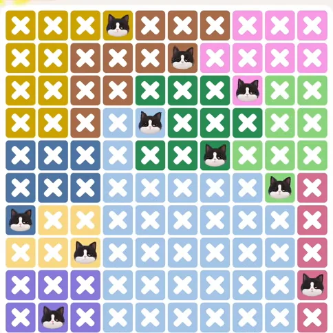 Meowdoku Level 1342 solved board with every cat placed
