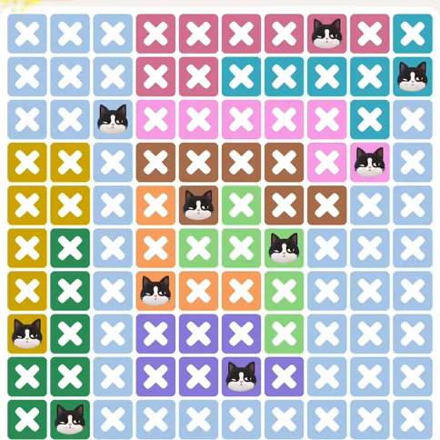 Meowdoku Level 1343 solved board with every cat placed