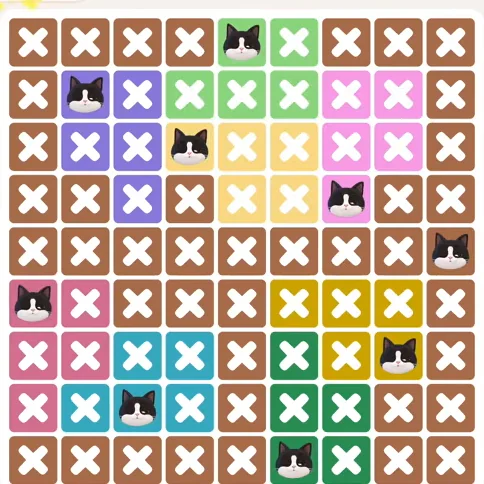 Meowdoku Level 1344 solved board with every cat placed