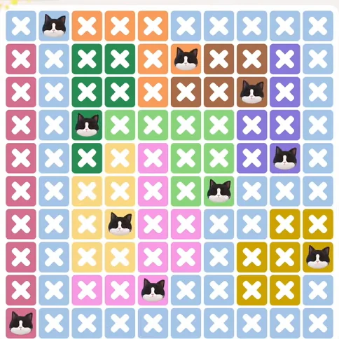 Meowdoku Level 1349 solved board with every cat placed