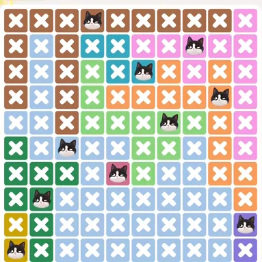 Meowdoku Level 1350 solved board with every cat placed