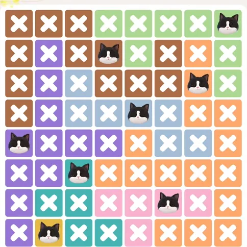 Meowdoku Level 1351 solved board with every cat placed