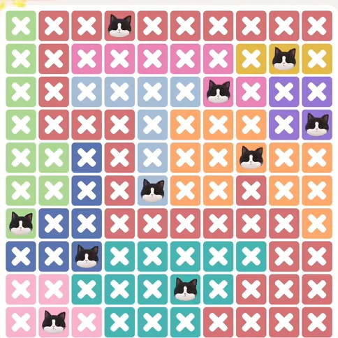Meowdoku Level 1352 solved board with every cat placed