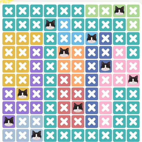Meowdoku Level 1353 solved board with every cat placed