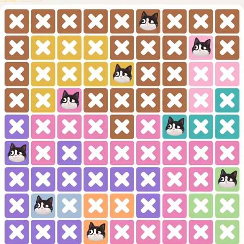 Meowdoku Level 1354 solved board with every cat placed