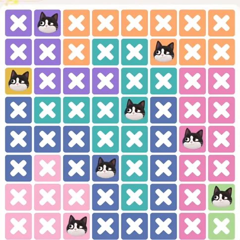 Meowdoku Level 1361 solved board with every cat placed