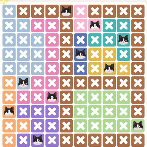 Meowdoku Level 1363 solved board with every cat placed