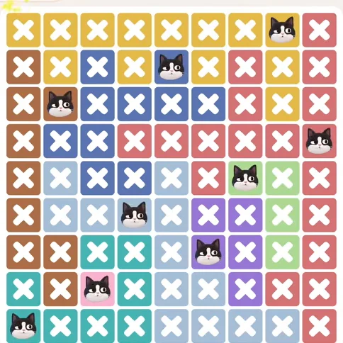Meowdoku Level 1364 solved board with every cat placed