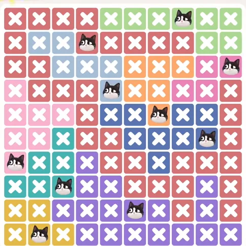 Meowdoku Level 1365 solved board with every cat placed