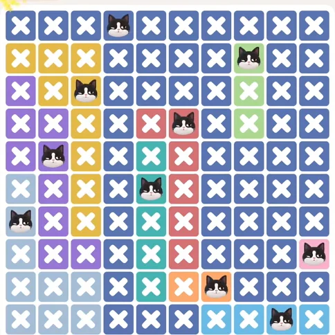 Meowdoku Level 1366 solved board with every cat placed