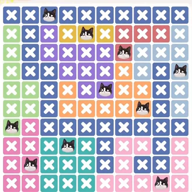 Meowdoku Level 1368 solved board with every cat placed