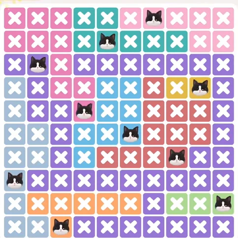 Meowdoku Level 1369 solved board with every cat placed