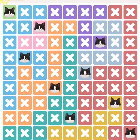Meowdoku Level 1384 solved board with every cat placed