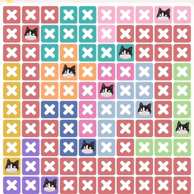 Meowdoku Level 1385 solved board with every cat placed