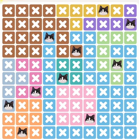 Meowdoku Level 1386 solved board with every cat placed