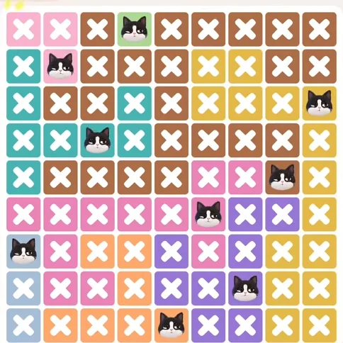Meowdoku Level 1387 solved board with every cat placed