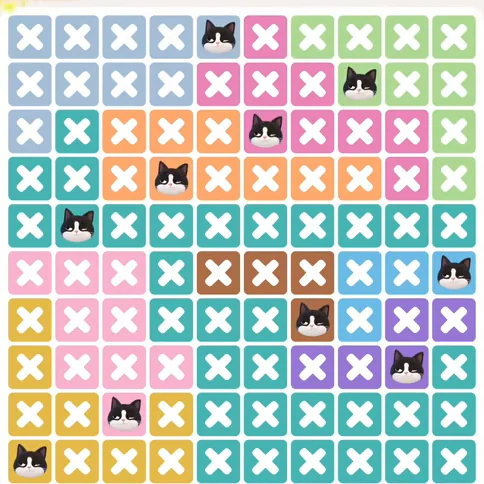 Meowdoku Level 1388 solved board with every cat placed