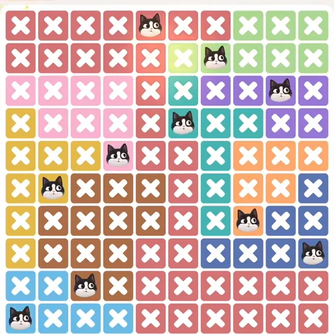 Meowdoku Level 1389 solved board with every cat placed