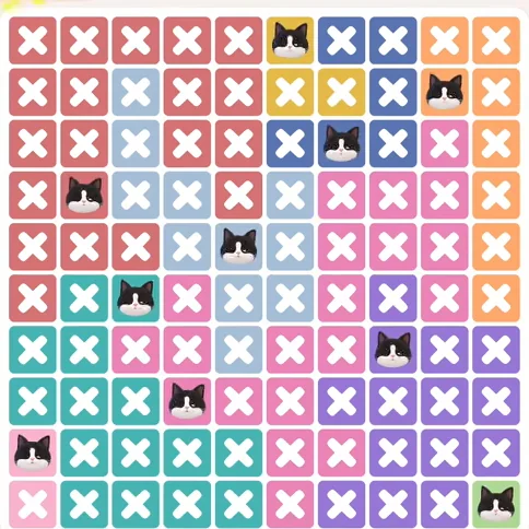 Meowdoku Level 1390 solved board with every cat placed