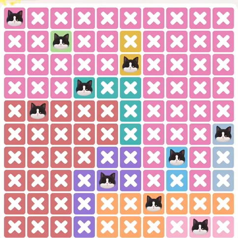 Meowdoku Level 1392 solved board with every cat placed