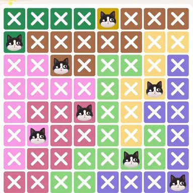 Meowdoku Level 221 solved board with every cat placed