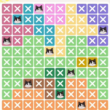 Meowdoku Level 222 solved board with every cat placed
