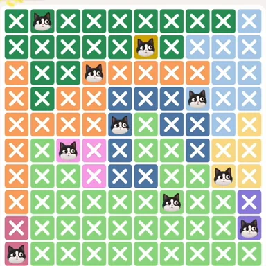 Meowdoku Level 223 solved board with every cat placed