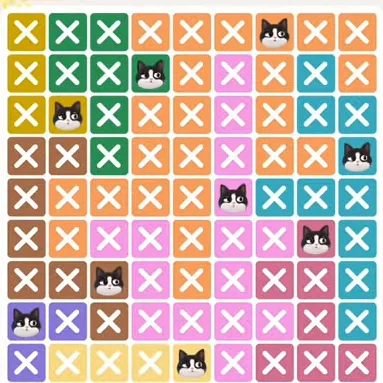 Meowdoku Level 224 solved board with every cat placed