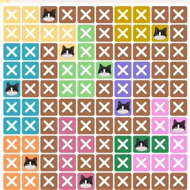 Meowdoku Level 225 solved board with every cat placed