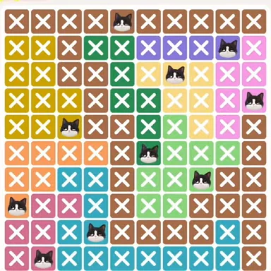 Meowdoku Level 226 solved board with every cat placed