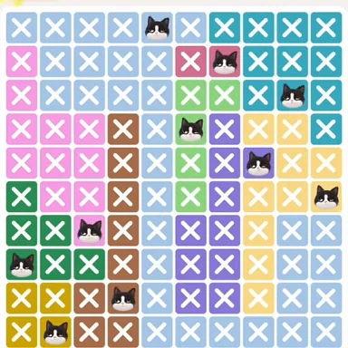 Meowdoku Level 228 solved board with every cat placed