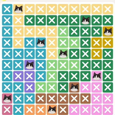 Meowdoku Level 229 solved board with every cat placed