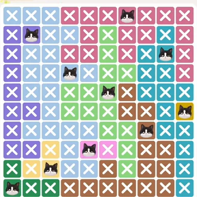 Meowdoku Level 230 solved board with every cat placed