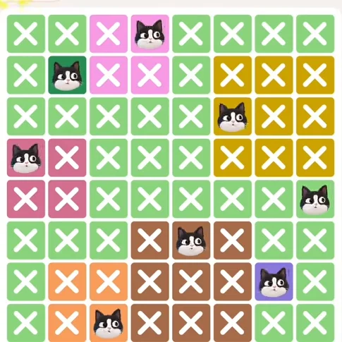 Meowdoku Level 231 solved board with every cat placed