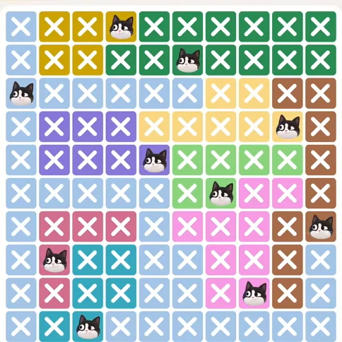 Meowdoku Level 232 solved board with every cat placed
